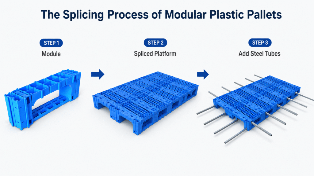 el proceso de empalme de las tarimas de plástico modulares