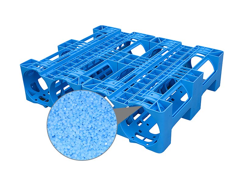 A blue plastic water rack with an inset showing small blue pellets, indicating that it is made of HDPE material.