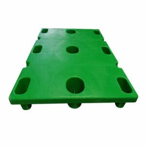 A green 9 Legs Printing Plastic Pallet, equipped with nine legs, suitable for use in the printing sector.