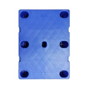 Paleta de plástico para impresión, azul, de 9 patas, apilable, con patrón de rejilla y nueve patas, que ofrece funcionalidad apilable para la industria de la impresión.