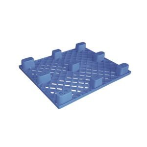 A blue 9 Legs Grid Transport Plastic Pallet, having a grid structure and nine legs, designed for efficient transportation.