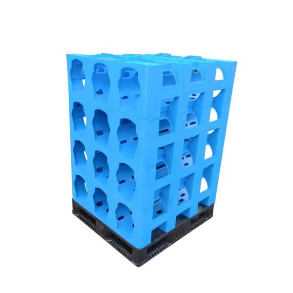 A blue Wholesale 20L Plastic Water Rack, suitable for wholesale storage of 20L water bottles, with a stackable design.