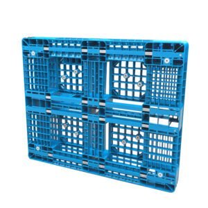 A blue six - skids rackable Euro plastic pallet, showcasing its structured design with six skids, ideal for European - standard industrial use.
