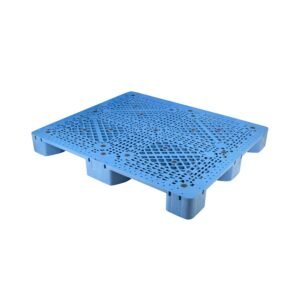 A blue China 9 - legs stackable shipping plastic pallet with a grid - pattern surface, designed for efficient shipping and stacking.