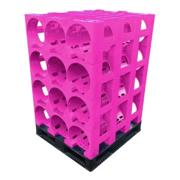Pink 5 - gallon water storage rack, 3 - pocket, sturdy for bottle organization.