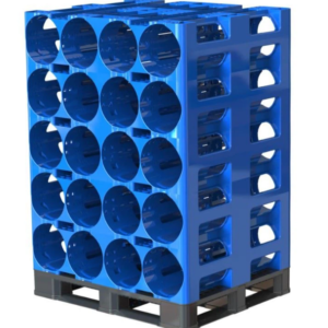 Blue modular rack for water bottles, stackable 5 gallon water bottle storage rack