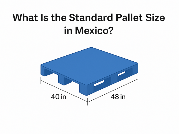 A blue 3 runners pallet with dimensions 48 in (length) and 40 in (width), representing the standard pallet size in Mexico.