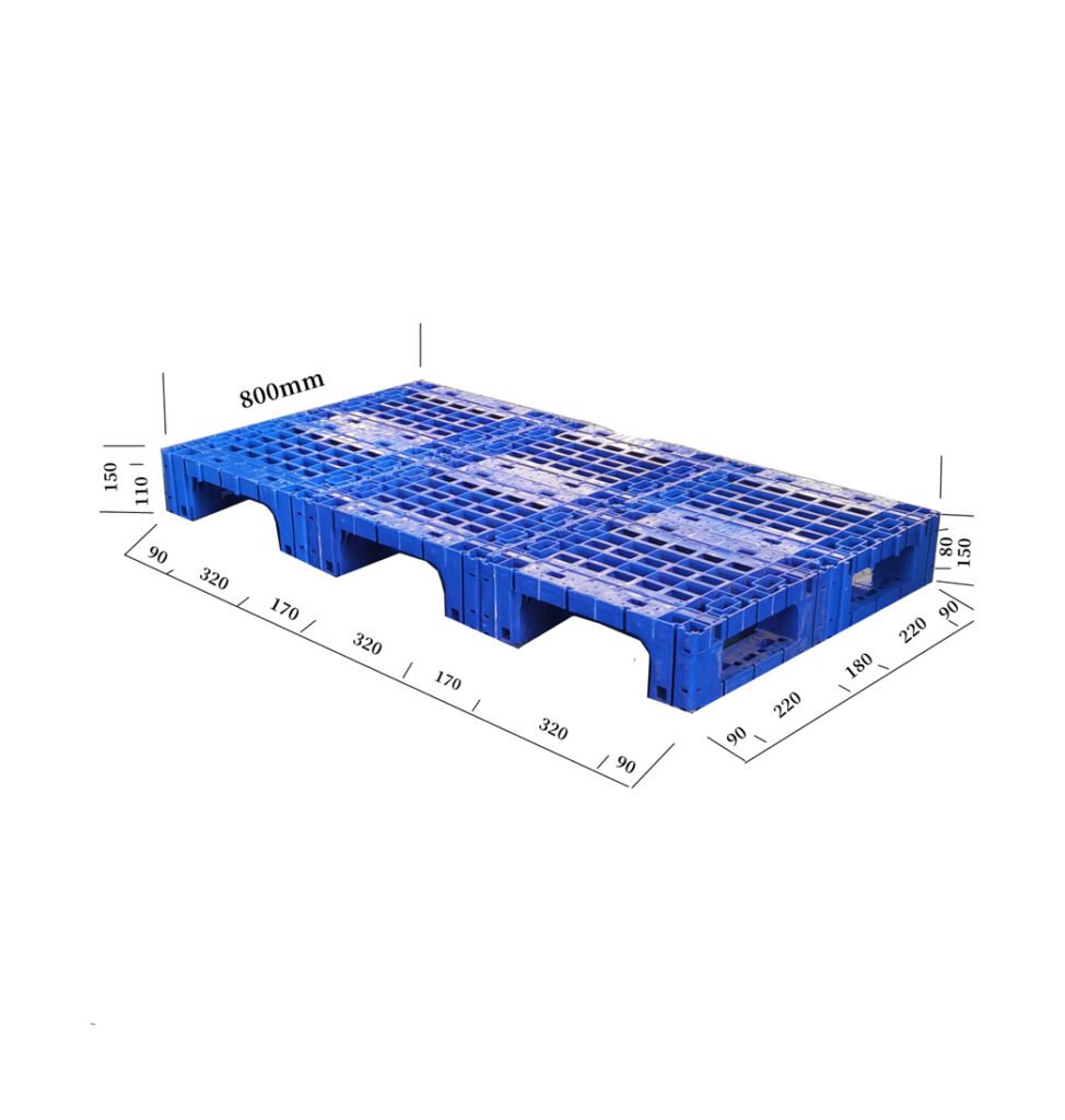 Plastic splicing pallet with reinforced three-runner base, ideal for forklift operation and heavy-duty industrial use