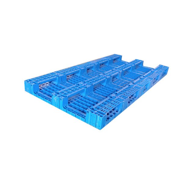 Blue 2000mm×1000mm 3 - runners modular plastic pallet, back view shows structural design for strength.