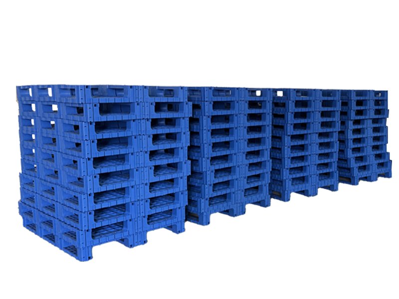 Space-saving stacked plastic pallets designed for high-density warehouse storage