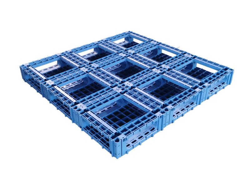 Blue full perimeter splicing pallet, robust structure for heavy loads.