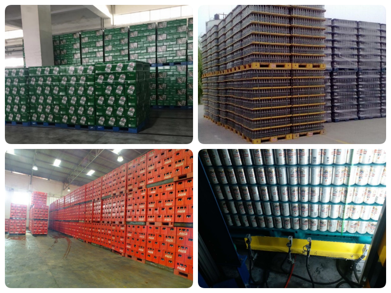 The double-sided splicing pallet is used for stacking in the factory of the beverage and beer industry, showing that the pallet supports the automated production line
