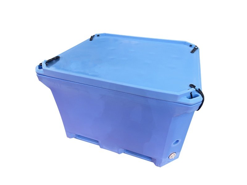 Stackable insulated dry ice container with forklift base design