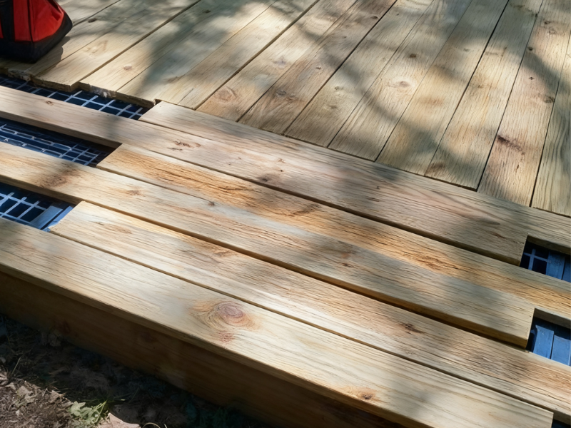 lay the decking boards on plastic pallet