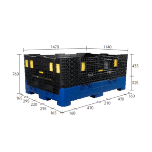 Contenedores plegables de plástico de 1470 × 1140 mm, 8 tacos y 3 patines (4)