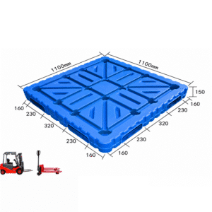 Paleta de plástico de alta resistencia 1100 × 1100 mm moldeada por soplado