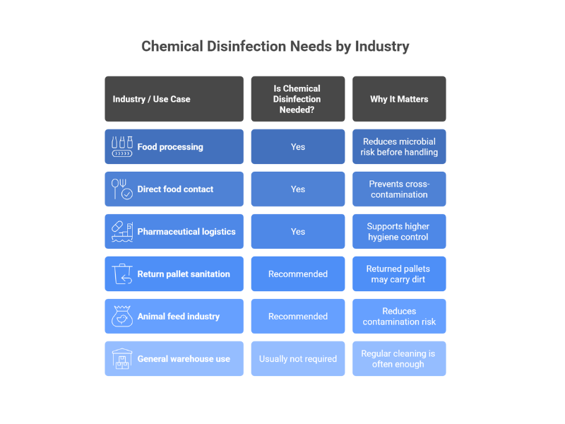 industries requiring chemical disinfection of plastic pallets