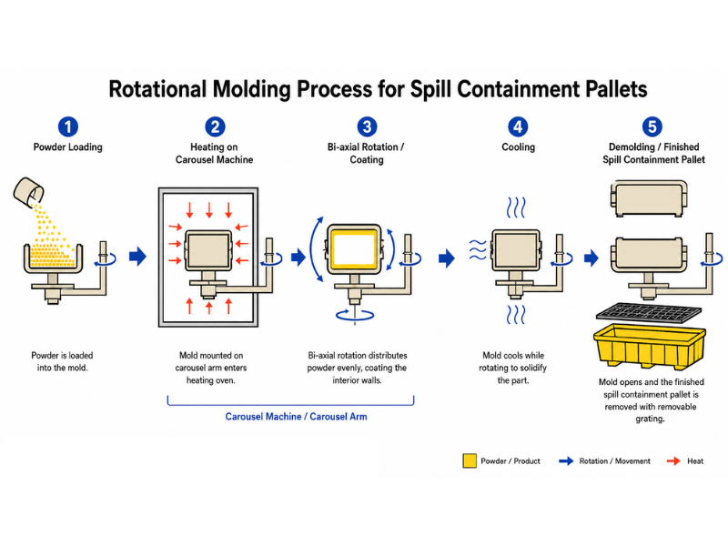 schematic diagram of rotational molding pallet production