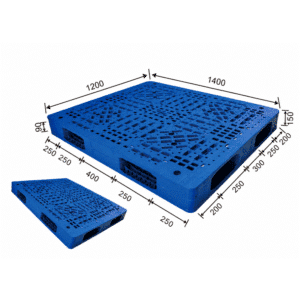 Paleta de plástico apilable de 1400 × 1200 mm, azul