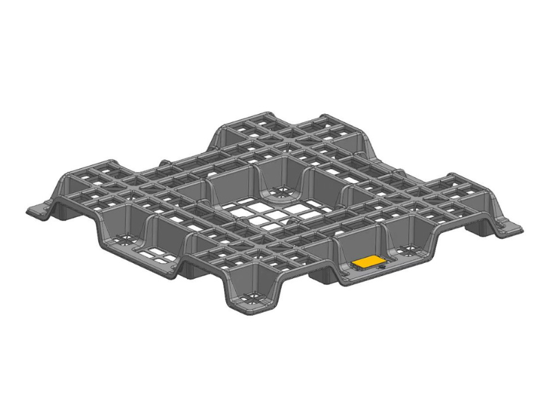 Design drawings of 1100 × 1100 mm FIBC nestable plastic pallet
