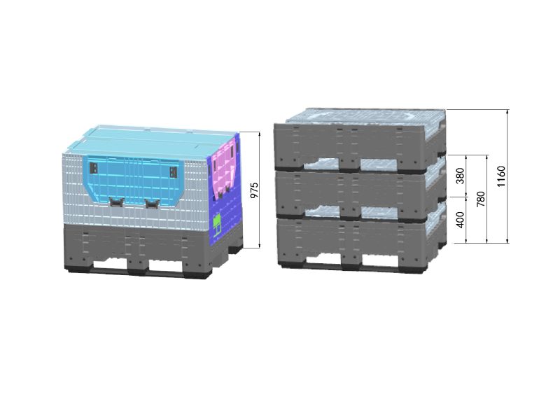 1200 x 1000 x 975 mm collapsible bulk storage container