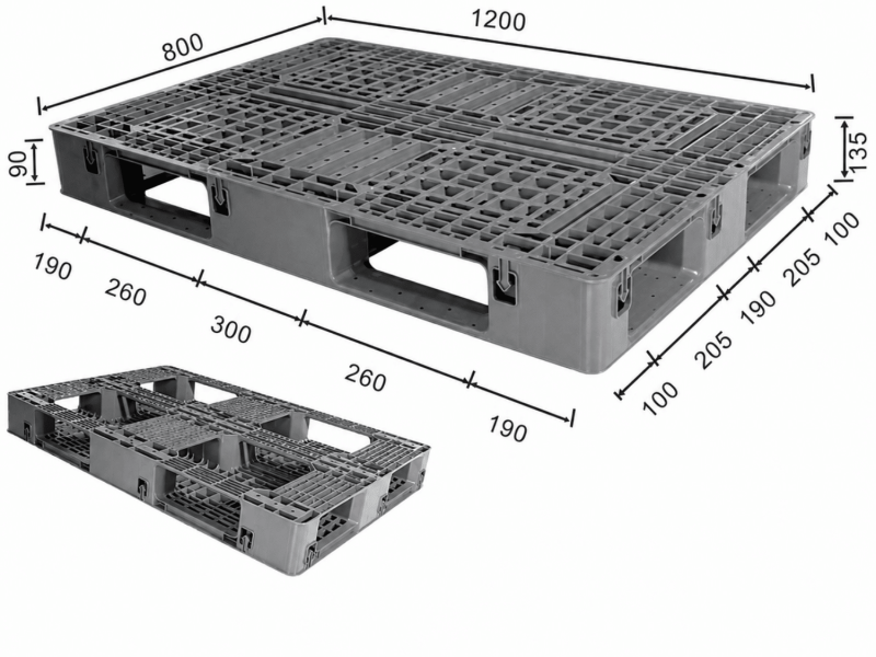 paleta de plástico apilable de 1200 × 800 mm