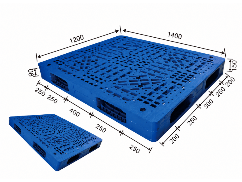 Paleta de plástico apilable de 1400 × 1200 mm, azul