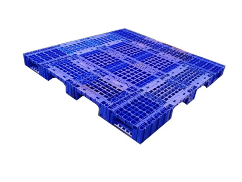 Blue 9 - legs modular plastic pallet, grid design for logistics.