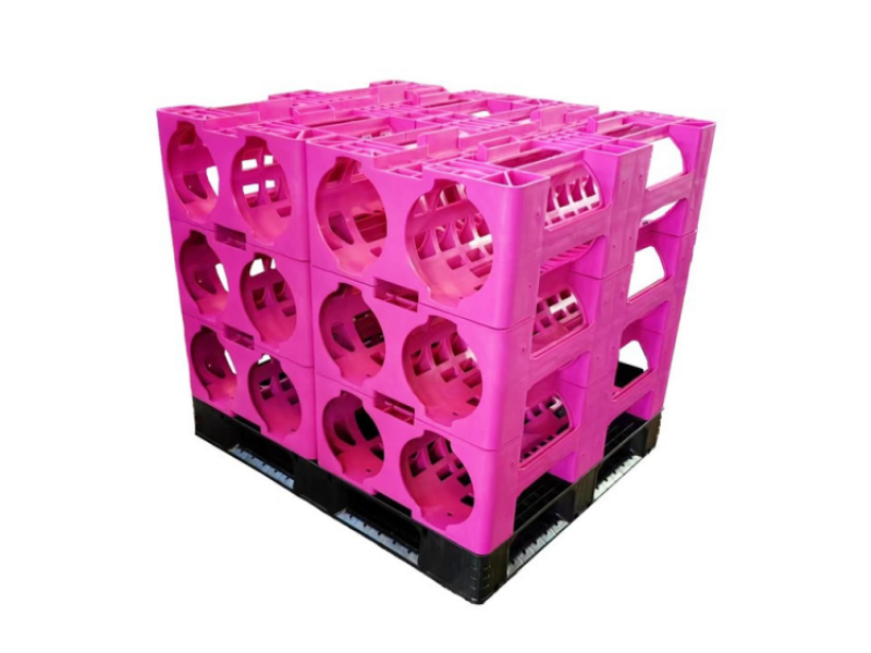 Stacked 5 gallon water bottle storage rack with four-pocket modular design