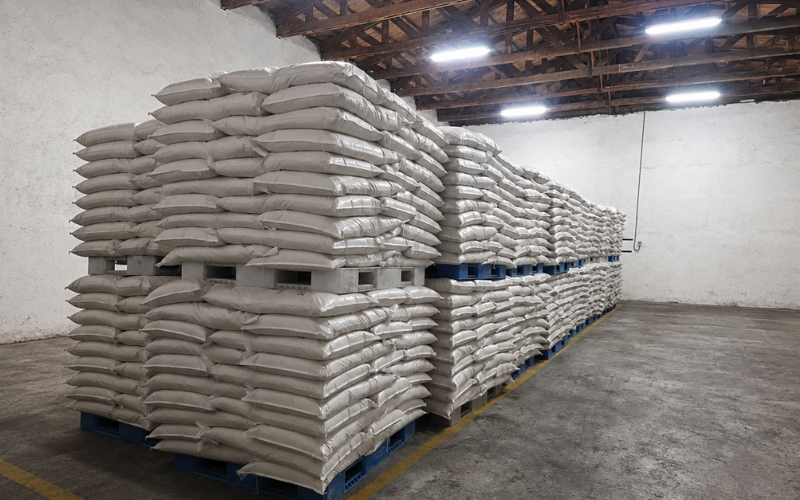 Apilamiento de supersacos dentro de la fábrica
