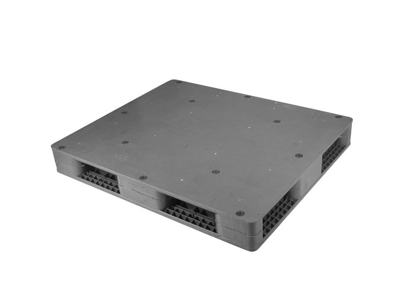 A gray Flat Double - Sided Hygienic Plastic Pallet, featuring a smooth surface on both sides, suitable for hygienic applications.