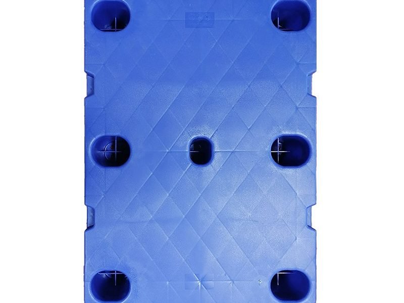 Paleta de plástico para impresión, azul, de 9 patas, apilable, con patrón de rejilla y nueve patas, que ofrece funcionalidad apilable para la industria de la impresión.