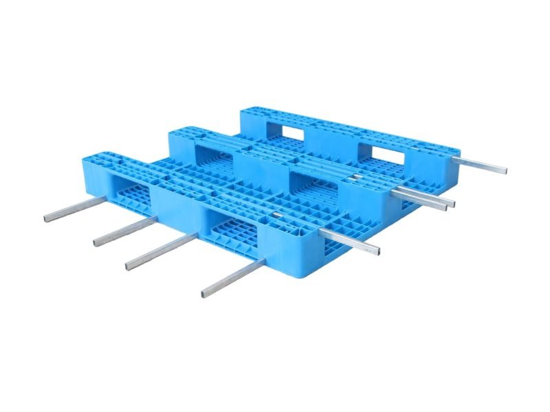A blue 1200x1000mm Heavy Duty Plastic Pallet, with a robust structure and metal inserts, designed for heavy - load applications.